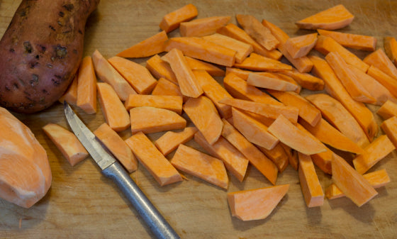Cutting up Sweet Potatoes