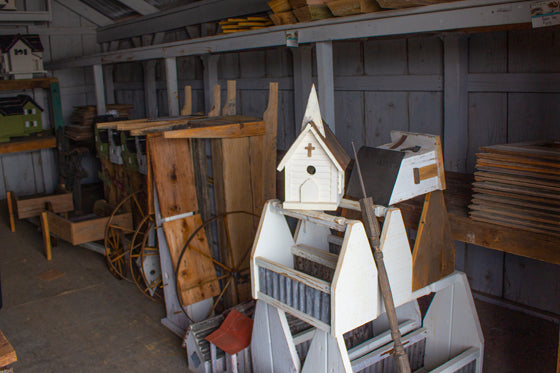 Birdhouses in a shed