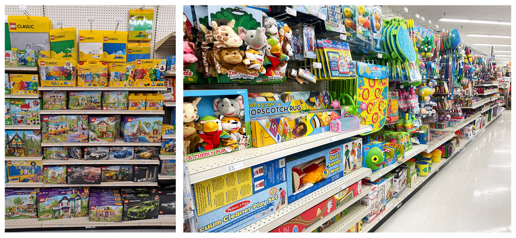 shelves of toys
